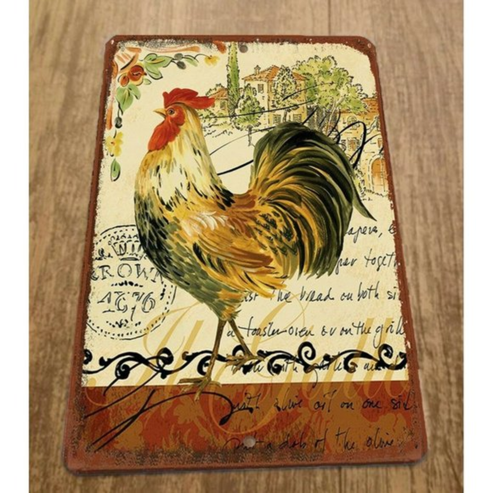 Antique Vintage Look Farm Rooster 8x12 Metal Wall Animal Sign